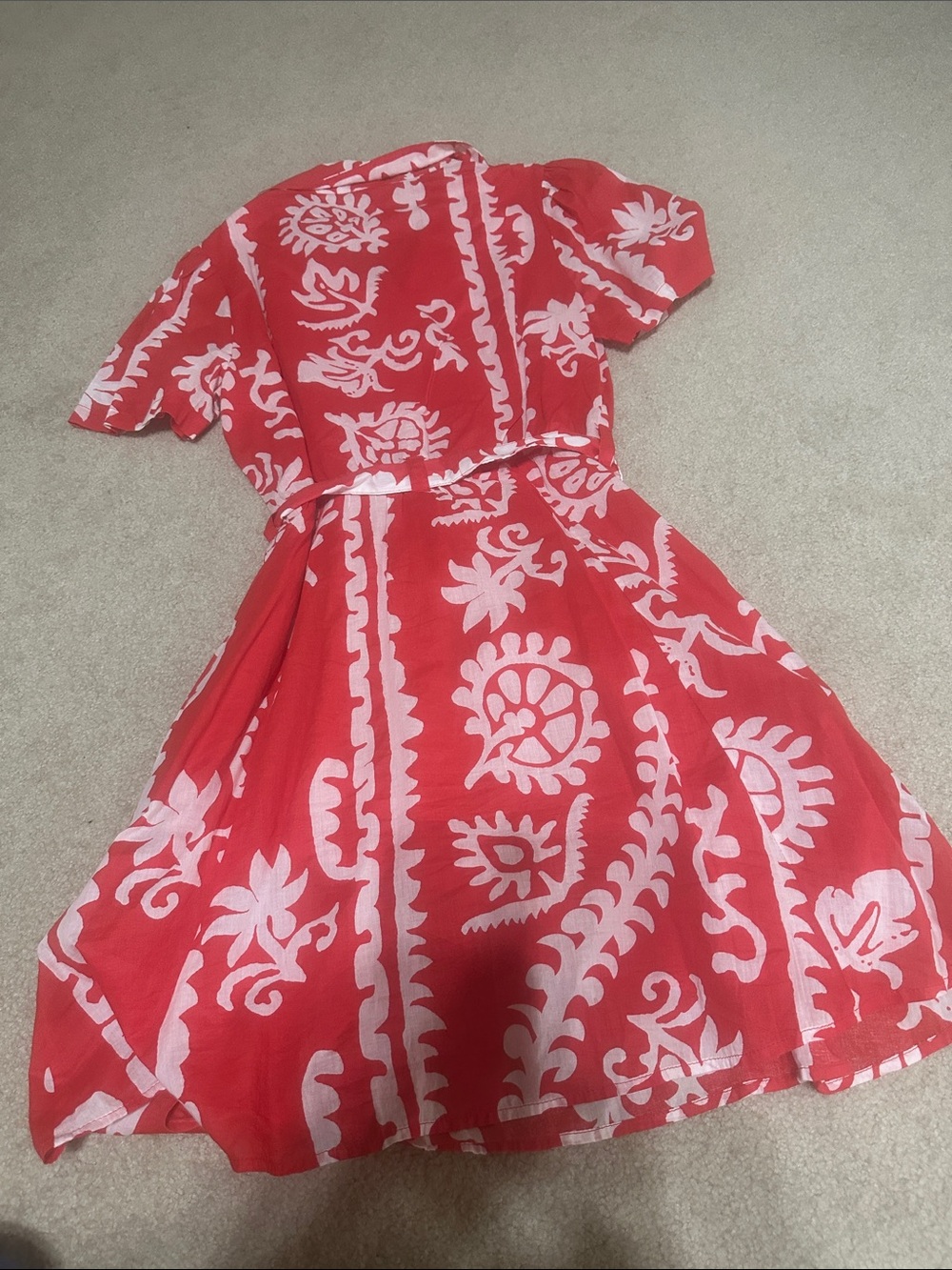 Mango Red and White Printed Short Sleeve Shirt Dress - Picture 5 of 5